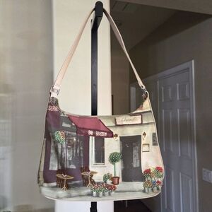 Vintage Marlo Canvas Beaded Cafe Scene Shoulder Bag
